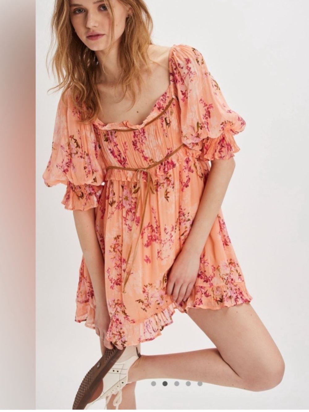 Free people NWOT marney floral boho cottagecore babydoll dress sz xs peach